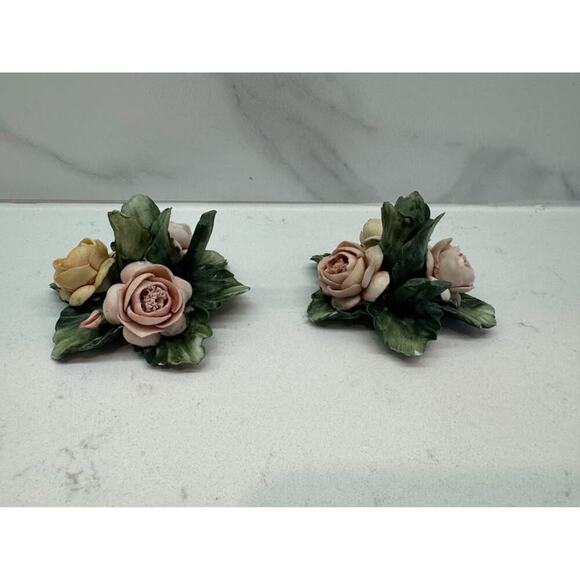 Vintage Capodimonte Porcelain Flower Candleholders - Picture 1 of 7
